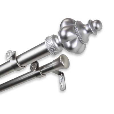 InStyleDesign Revel 1 inch Diameter Adjustable Double Curtain Rod Satin Nickel 66 to 120 inches Silver Finish