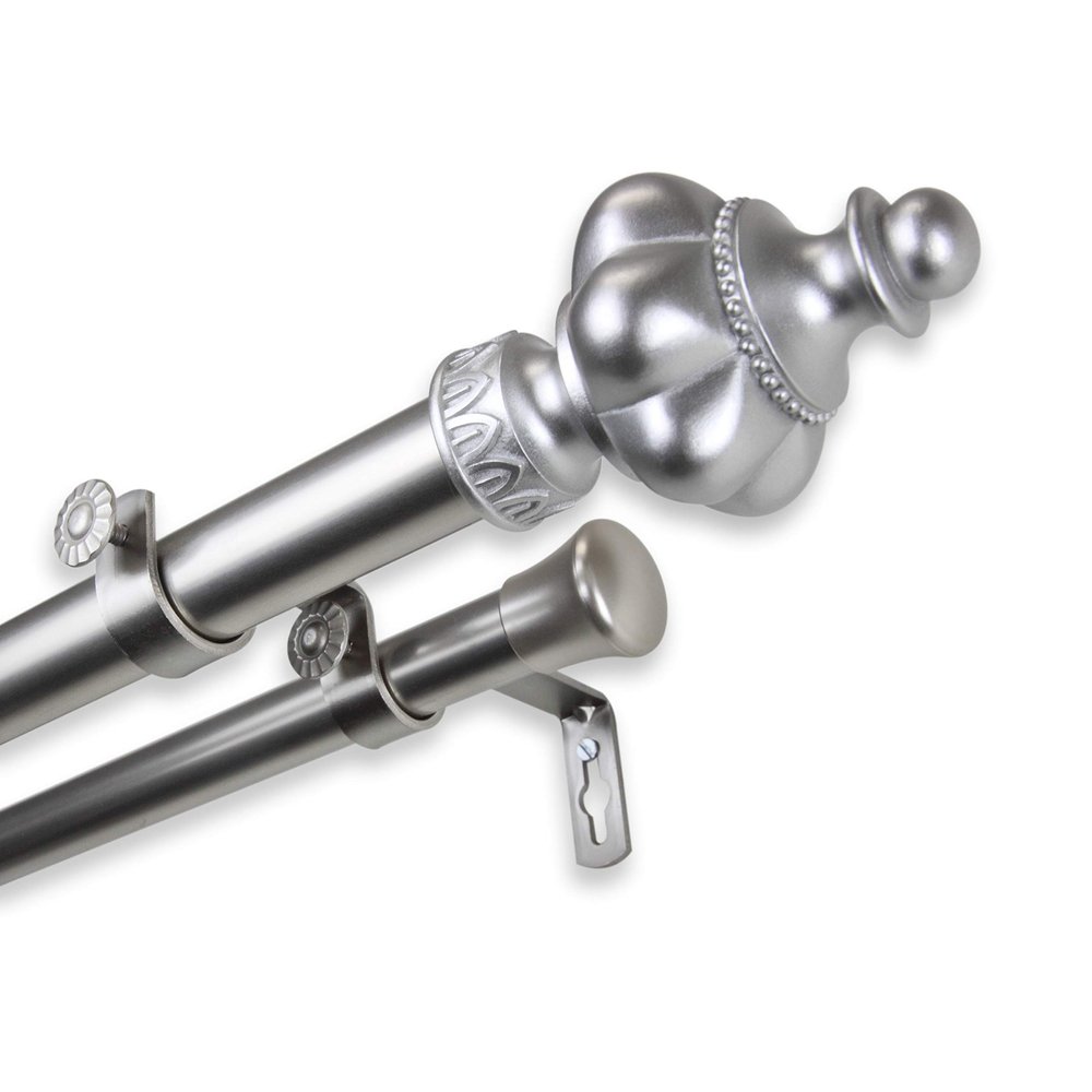 InStyleDesign Revel 1 inch Diameter Adjustable Double Curtain Rod Satin Nickel 66 to 120 inches Silver Finish