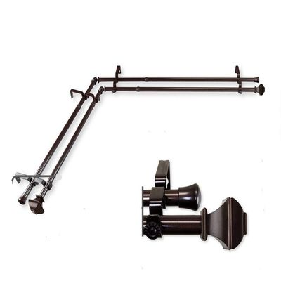 InStyleDesign Eugene Corner Window Double Curtain Rod 13/16 inch Dia. Cocoa 28-48 inches Brown Finish
