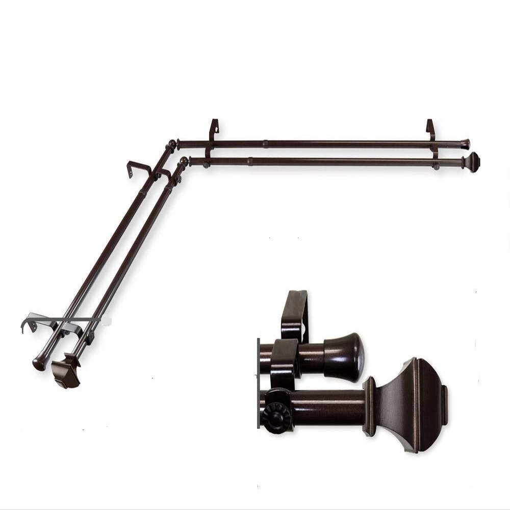InStyleDesign Eugene Corner Window Double Curtain Rod 13/16 inch Dia. Cocoa 28-48 inches Brown Finish