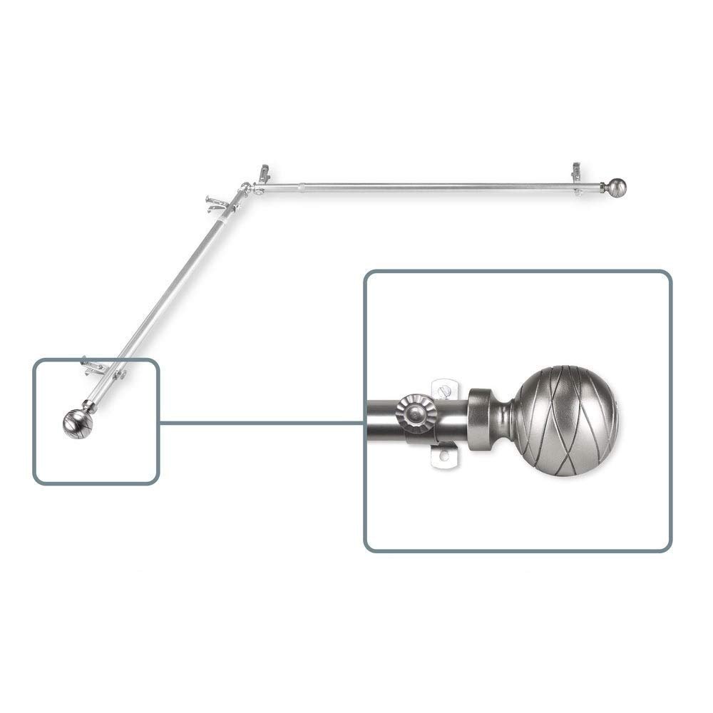 InStyleDesign Desmond Corner Window Double Curtain Rod 13/16 inch Dia. Satin Nickel 66-120 inches Silver Finish