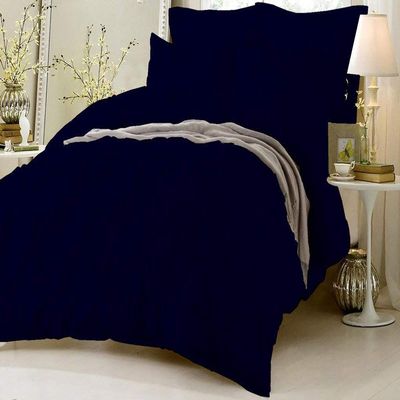 HR Luxury Linen Soft Luxurious 1-Piece Pinch Pleated Pintuck Decorative Quilt Duvet Cover with Corner Ties 100% Cotton 400 Thread Count Comforter Cover (Full/Queen, Navy Blue)