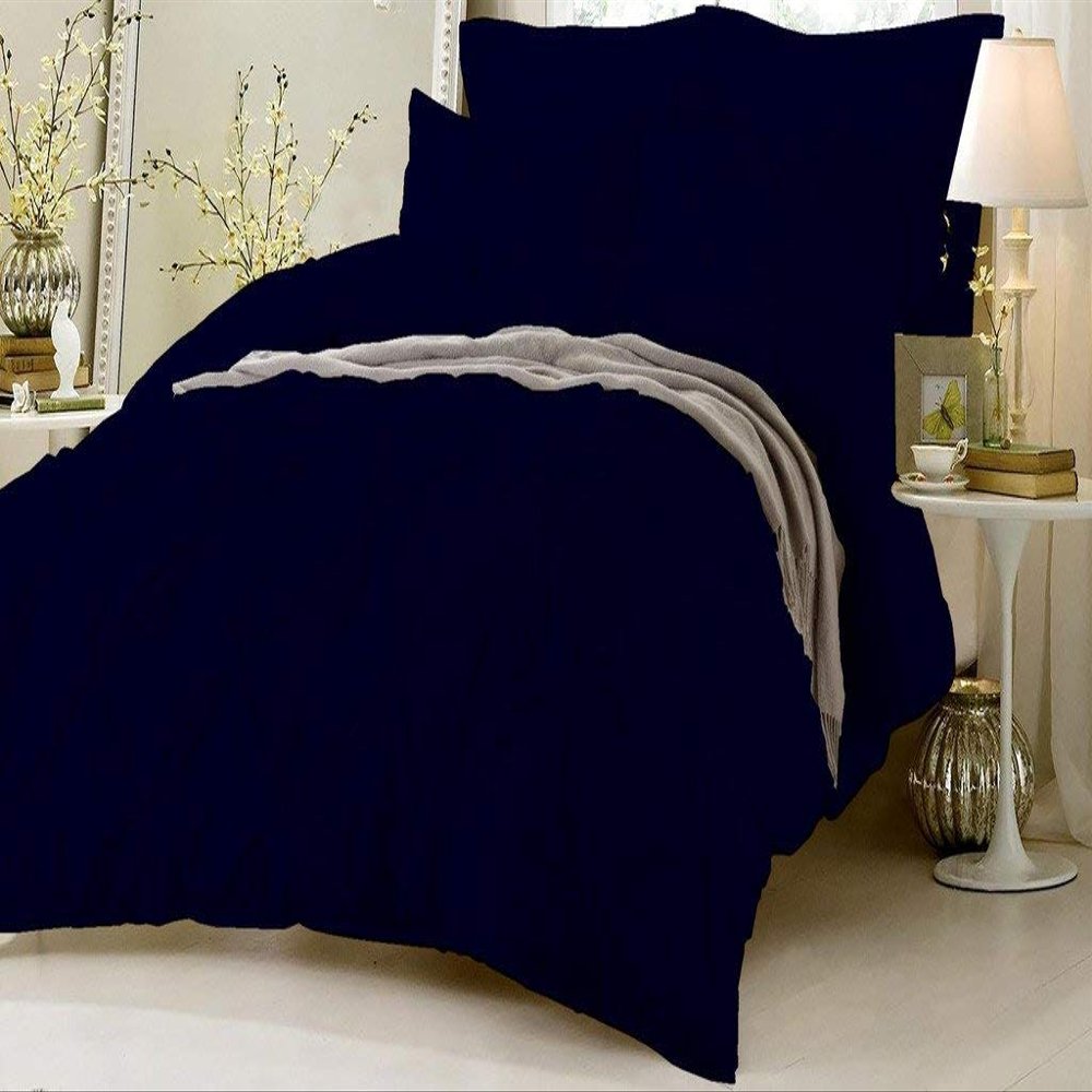 HR Luxury Linen Soft Luxurious 1-Piece Pinch Pleated Pintuck Decorative Quilt Duvet Cover with Corner Ties 100% Cotton 400 Thread Count Comforter Cover (Full/Queen, Navy Blue)