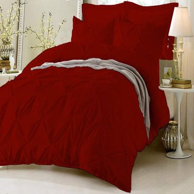 HR Luxury Linen Soft Luxurious 1-Piece Pinch Pleated Pintuck Decorative Quilt Duvet Cover with Corner Ties 100% Cotton 400 Thread Count Comforter Cover (Full/Queen, Burgundy)