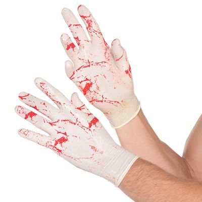 Spooky White with Red Stain Bloody Rubber Gloves (1 Pc.) - Ultimate Halloween Accessory & Terrifyingly Realistic - Perfect for Haunted House & Costume Parties