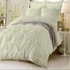 HR Luxury Linen Soft Luxurious 1-Piece Pinch Pleated Pintuck Decorative Quilt Duvet Cover with Corner Ties 100% Cotton 400 Thread Count Comforter Cover (Full/Queen, Ivory) view 1