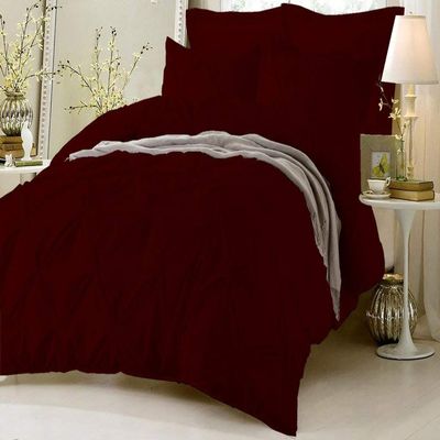 HR Luxury Linen Soft Luxurious 1-Piece Pinch Pleated Pintuck Decorative Quilt Duvet Cover with Corner Ties 100% Cotton 400 Thread Count Comforter Cover (Full/Queen, Wine)