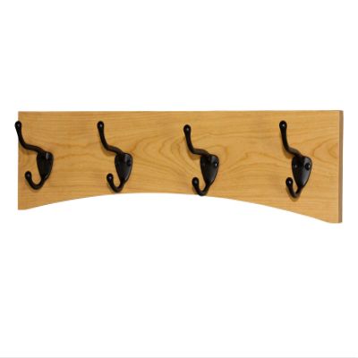 PegandRail Solid Cherry Arched Wall Mounted Coat Rack Bronze Hat & Coat Hooks - Made in The USA (Natural, 20" x 4.5" with 4 Hooks)
