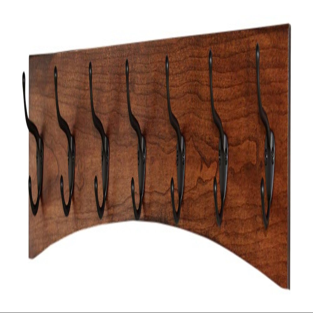 PEG AND RAIL Solid Cherry Arched Wall Mounted Coat Rack Bronze Hat & Coat Hooks - Made in The USA (Mahogany, 36" x 4.5" with 7 Hooks)