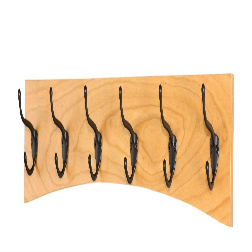 PEG AND RAIL Solid Cherry Arched Wall Mounted Coat Rack Bronze Hat & Coat Hooks - Made in The USA (Natural, 30.5" x 4.5" with 6 Hooks)