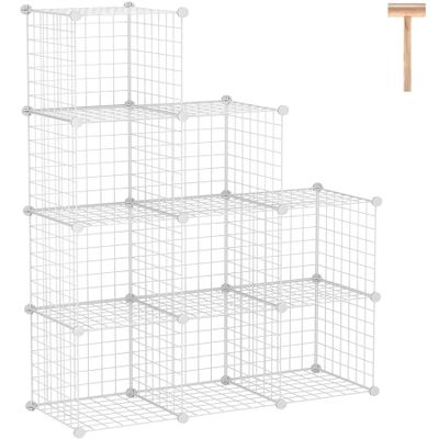 C&AHOME Wire Cube Storage, 9-Cube Organizer Metal, Wire C Grids Storage, Storage Bins Shelf, Modular Bookshelf, Closet Cabinet Ideal for Home, Living Room, Office 36.6L x 12.4W x 48.4H White