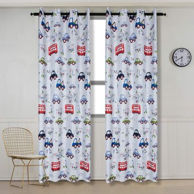 Jarulhome Printed Car Children Curtains - Crushed Window Sheer Curtains 2 Panels 52" W x 96" L for Living Room Bedroom (5296)