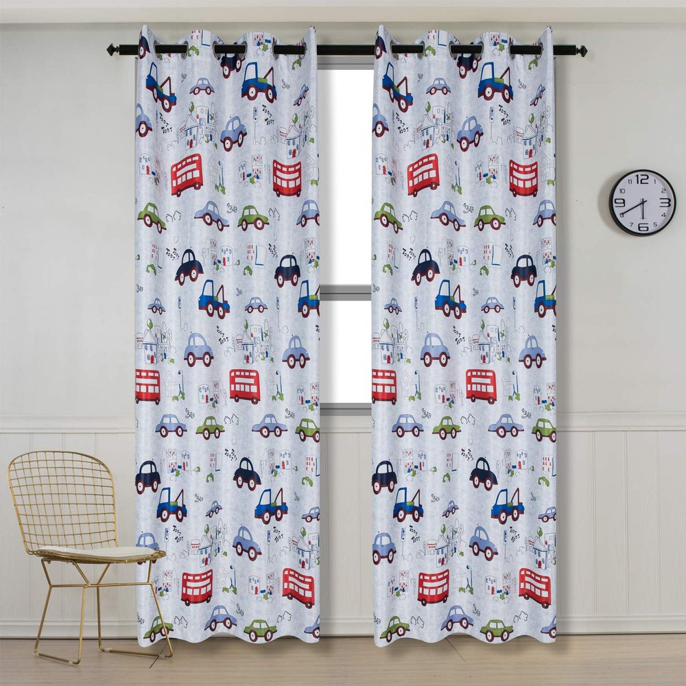 Jarulhome Printed Car Children Curtains - Crushed Window Sheer Curtains 2 Panels 52" W x 96" L for Living Room Bedroom (5296)