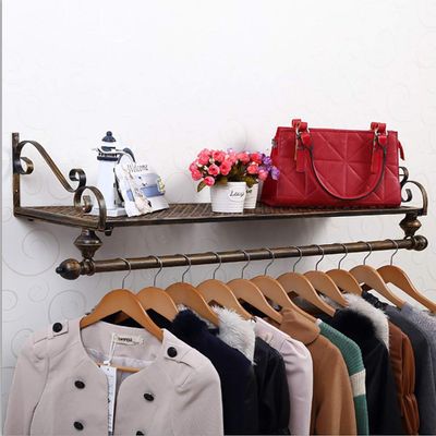 Panet Coat rack Wall Coat Racks Retro Wall Mounted Coat Racks with Shelf Wall Mounted Storage for Clothes Retro color (Size : 60 * 28cm)