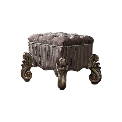 Benjara Benzara Fabric Upholstered Wooden Vanity Stool, Gray
