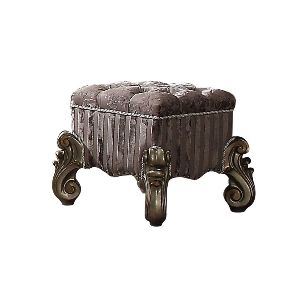 Benjara Benzara Fabric Upholstered Wooden Vanity Stool, Gray