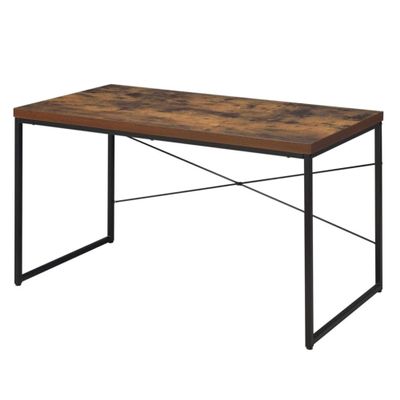 Benjara Benzara Wooden Rectangular Desk with Metal Legs, Brown and Black Medium