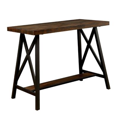 Benjara Wooden Counter Height Table with Angled Metal Legs, Black and Brown