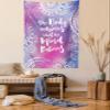 Lunarable Saying Tapestry Twin Size, Body Achieves What Mind Believes Message with Mandala Inspired Circles, Wall Hanging Bedspread Bed Cover Wall Decor, Twin Size, Lavender Pink view 1
