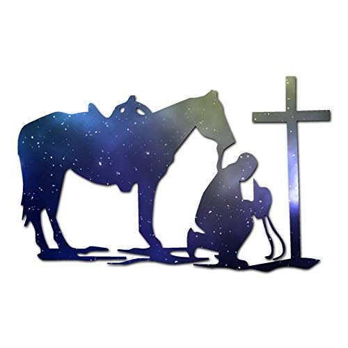 Cowboy Horse Prayer Cross - Vinyl Decal Sticker - 6" x 3.75" - Galaxy