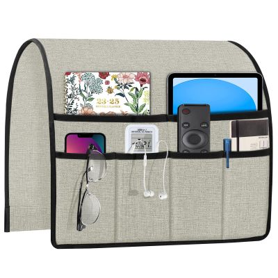 Joywell TV Remote Caddy Armchair Caddy for Recliner Sofa Armrest Organizer Non Slip Arm Chair Caddie with 6 Pocket Storage for Magazine, Tablet, Phone, iPad, Silver Grey