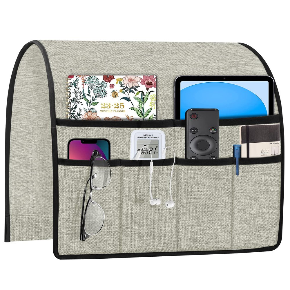 Joywell TV Remote Caddy Armchair Caddy for Recliner Sofa Armrest Organizer Non Slip Arm Chair Caddie with 6 Pocket Storage for Magazine, Tablet, Phone, iPad, Silver Grey