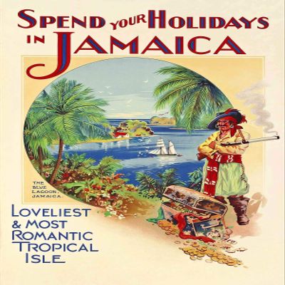 Magnet 1930s Jamaica The Blue Lagoon Vintage Style Travel Magnet Vinyl Magnetic Sheet for Lockers, Cars, Signs, Refrigerator 5"
