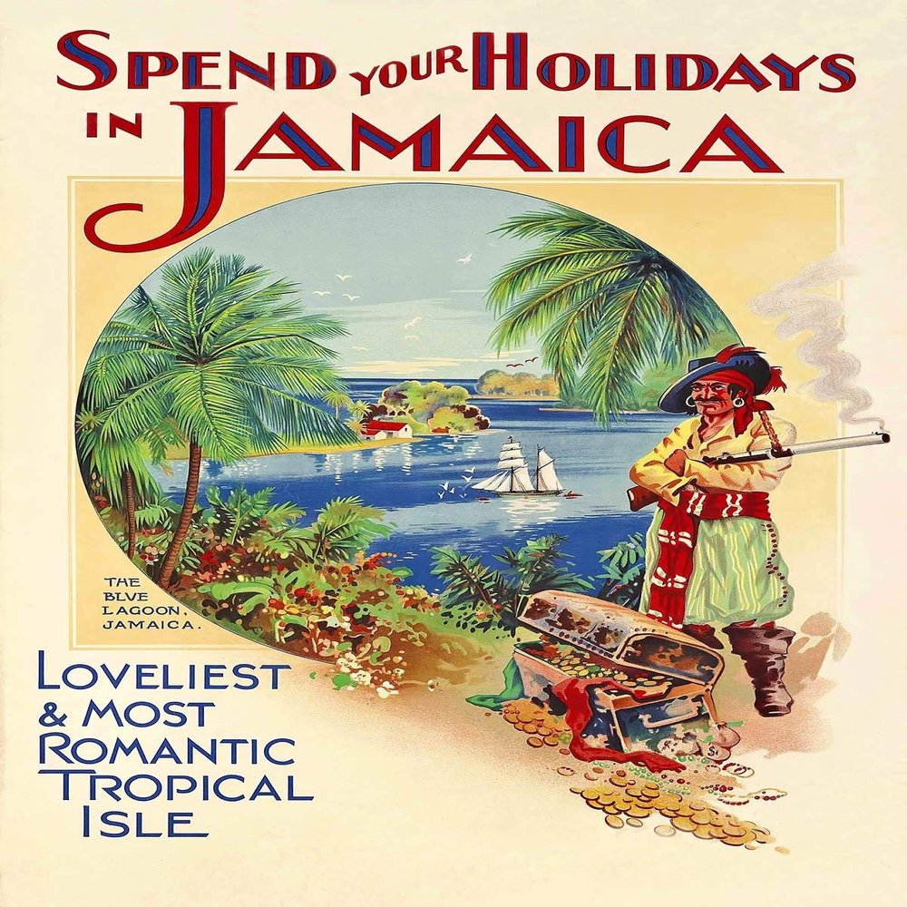 Magnet 1930s Jamaica The Blue Lagoon Vintage Style Travel Magnet Vinyl Magnetic Sheet for Lockers, Cars, Signs, Refrigerator 5"