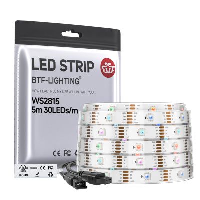 BTF-LIGHTING WS2815 (Upgraded WS2812B) LED Strip Light,UL Listed,16.4FT 150 LED/Pixels,Flexible Chasing RGB,Dual Signal Individually Addressable,5050SMD,DC12V IP67(No Adapter or Controller)