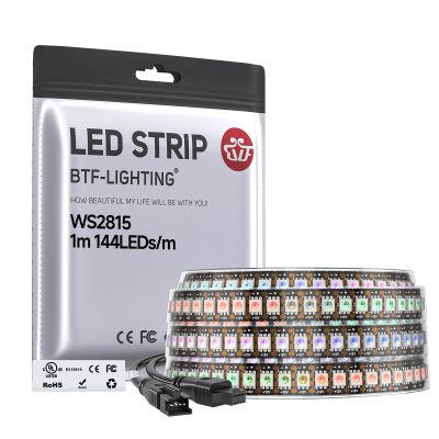 BTF-LIGHTING WS2815 (Upgraded WS2812B) LED Strip Light,UL Listed,3.2FT 144 LED/Pixels,Flexible Chasing RGB,Dual Signal Individually Addressable,5050SMD,DC12V IP67(No Adapter or Controller)