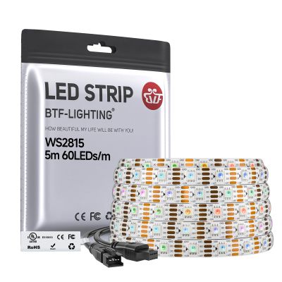 BTF-LIGHTING WS2815 (Upgraded WS2812B) LED Strip Light,UL Listed,16.4FT 300 LED/Pixels,Flexible Chasing RGB,Dual Signal Individually Addressable,5050SMD,3M Tape,DC12V IP65(No Adapter or Controller)