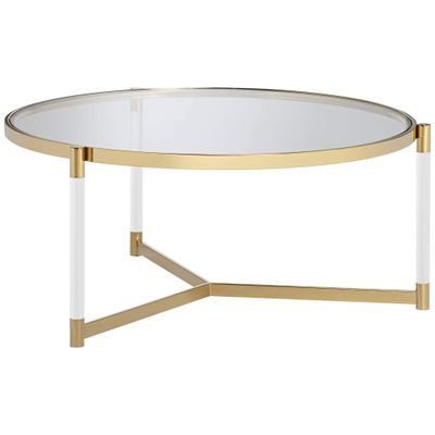 55 Downing Street Stefania Modern Glam Acrylic Round Coffee Table 36" Wide Clear Glass Tabletop Rich Gold for Spaces Living Room Bedroom Bedside Entryway Home House Balcony Office