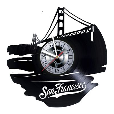 Vinyl Wall Clock SAN Francisco California Bridge - Made of Vinyl Record - Handmade - Unique Design - Gift Idea Christmas Birthday Anniversary Women Men Boyfriend Girlfriend Teens Friends