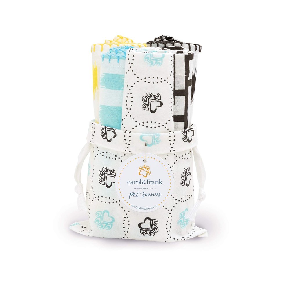 carol & frank Pet Scarves 100% Cotton 5-Piece Variety Pack 20" Versatile Paw Pawprints Cute Accessory Animal Dog Gift Bag Decor Decoration White