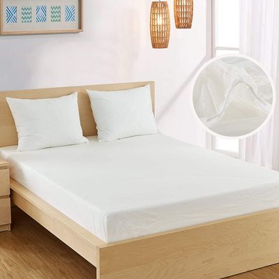 Bargoose Home Textiles, Inc. | Fitted Waterproof California King Mattress Cover | Vinyl Bed Protector | Guards Against Liquids and More | White (16" Deep)