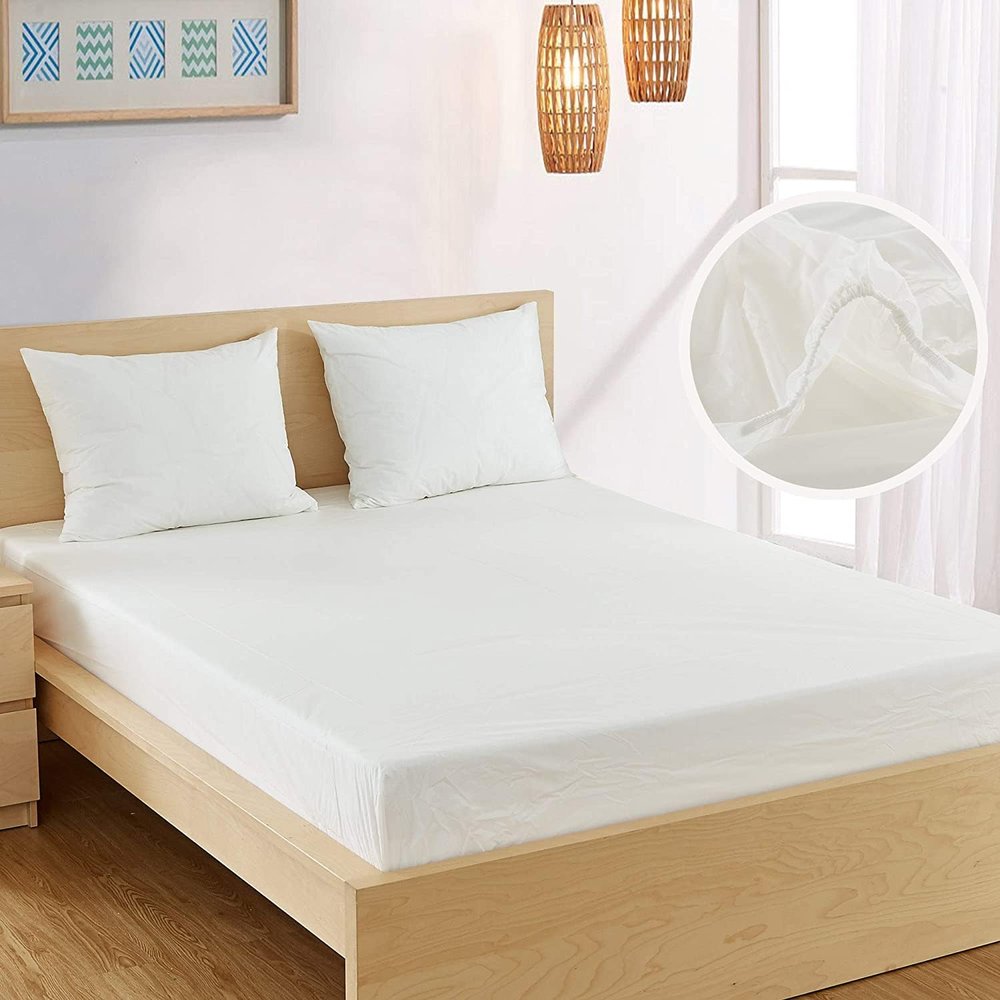 Bargoose Home Textiles, Inc. | Fitted Waterproof California King Mattress Cover | Vinyl Bed Protector | Guards Against Liquids and More | White (16" Deep)