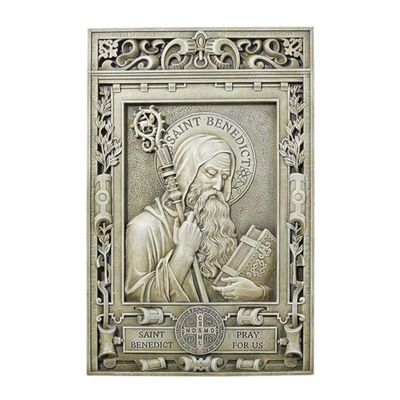 Avalon Gallery Saint Benedict Garden Wall Plaque, Stone Resin Religious Dcor, 15.5" Tall x 10" Wide x 1" Deep