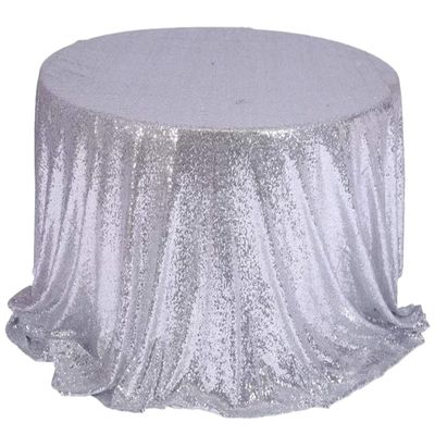 Liveinu Sparkle Glitz Sequin Tablecloth Party Table Cover Table Runner for Wedding Cake Dessert Table Exhibition Events Table Linens Round 128" Inch Silver