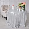 Liveinu Sparkle Glitz Sequin Tablecloth Party Table Cover Table Runner for Wedding Cake Dessert Table Exhibition Events Table Linens Round 128" Inch Silver view 2