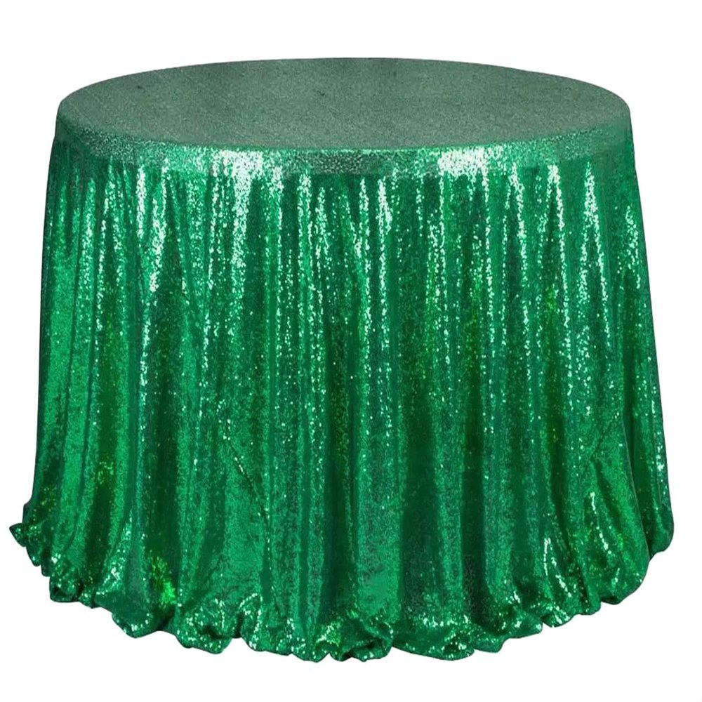 Liveinu Sparkle Glitz Sequin Tablecloth Party Table Cover Table Runner for Wedding Cake Dessert Table Exhibition Events Table Linens Round 128" Inch Green