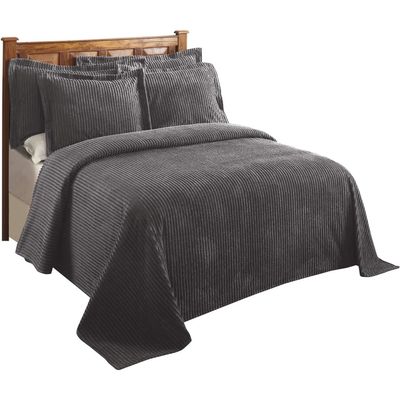 Better Trends Chenille Bedspreads Full/Double Size, Gray 100% Cotton Chenille Stripe Design Tufted Bedding Coverlet Soft Lightweight, 81"x110" 1 Pieces Jullian Collection