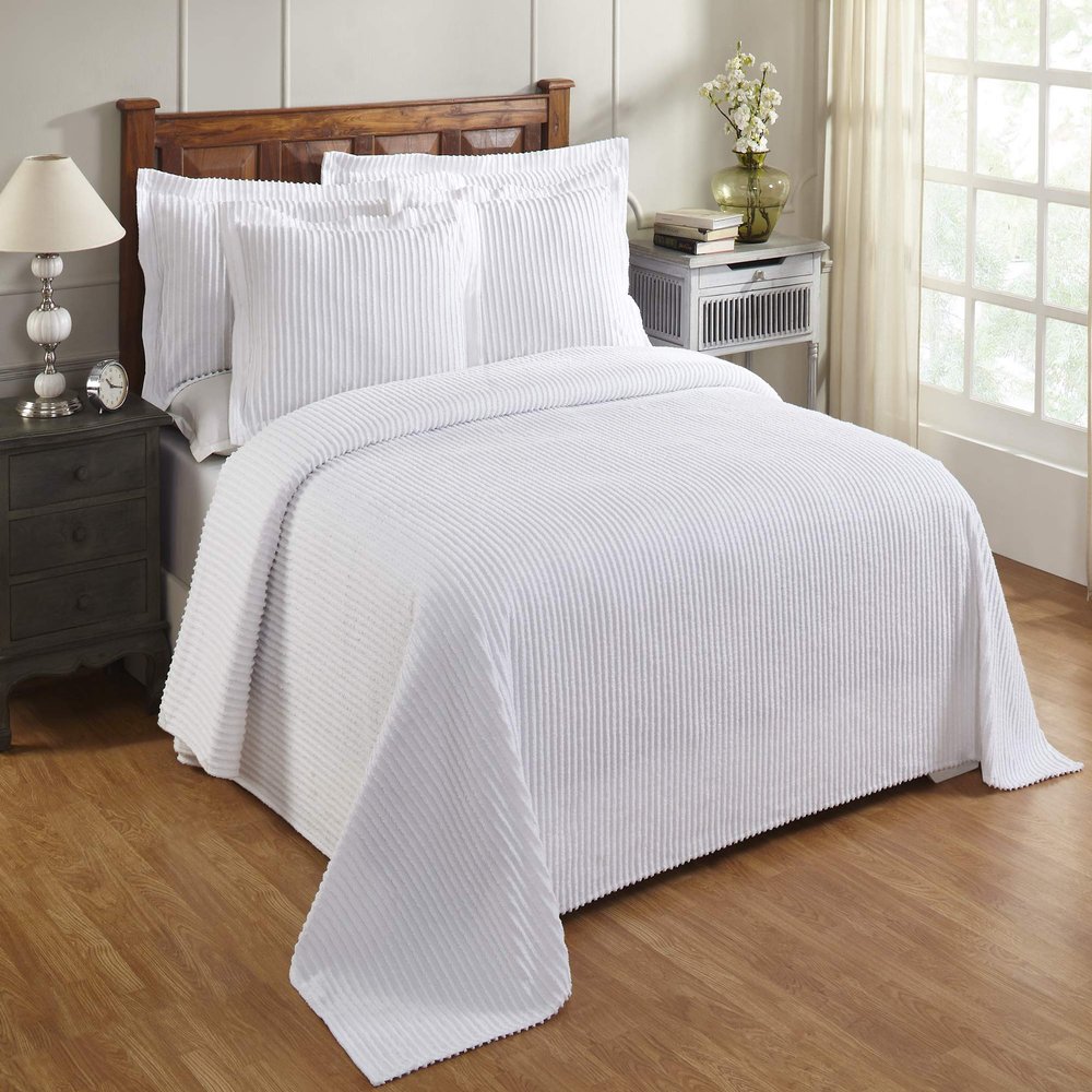 Better Trends Chenille Bedspreads Full/Double Size, White 100% Cotton Chenille Stripe Design Tufted Bedding Coverlet Soft Lightweight, 81"x110" 1 Pieces Jullian Collection