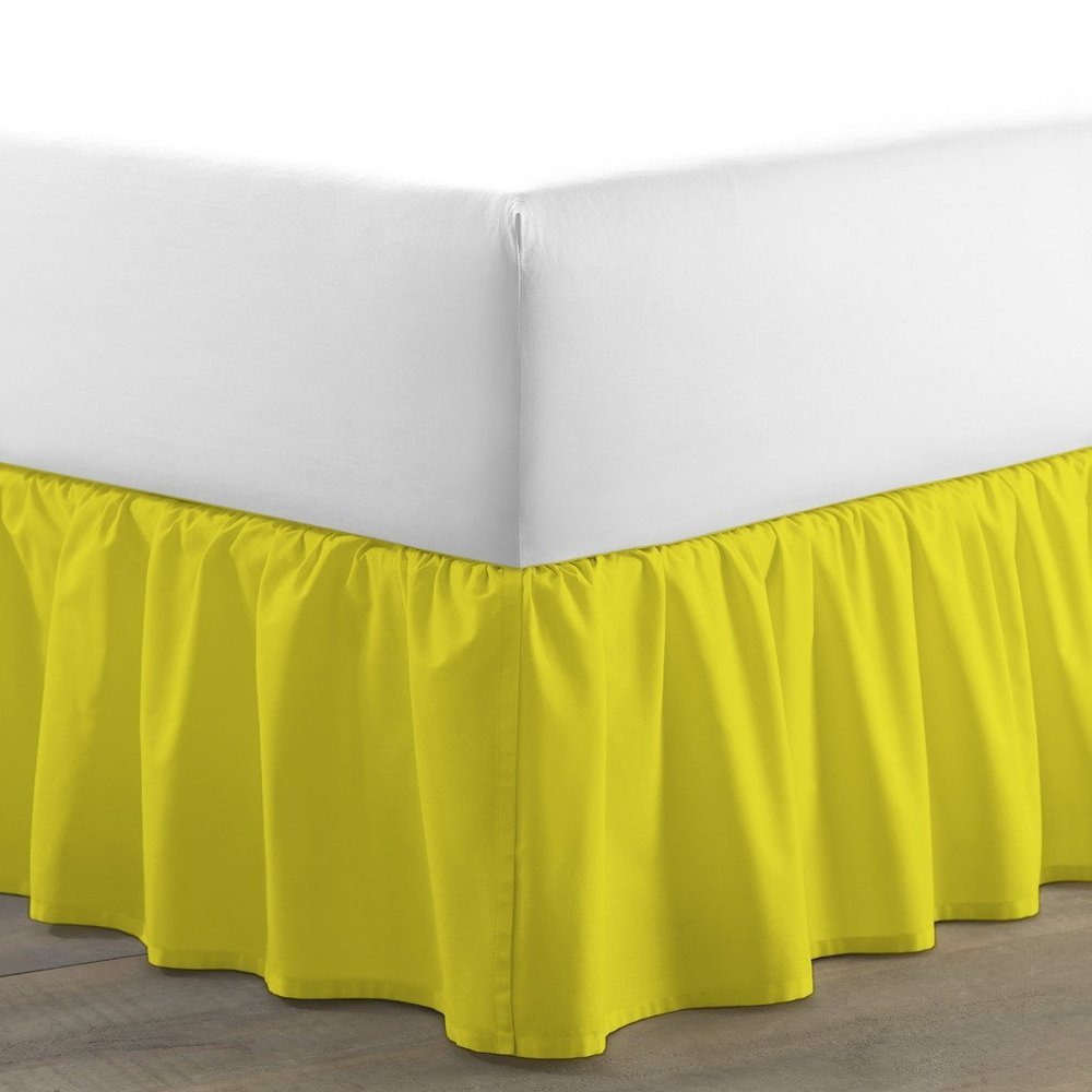 Amuze Bedding Egyptian Cotton 300 Thread Count 1 PC Tailored Single Ruffled/Dust Ruffle Bed Skirt (Yellow, Short King, Drop Length 13 Inches)