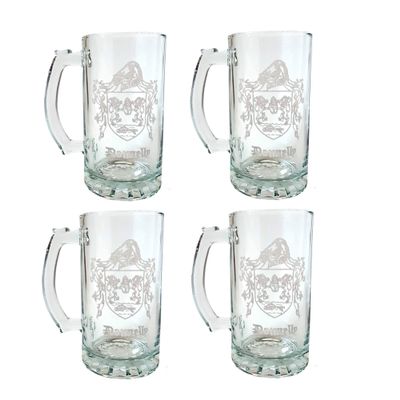 Donnelly Irish Family Coat of Arms 16oz Beer Stein Set of 4  Personalized Engraved Glassware, Celtic Heritage Gift