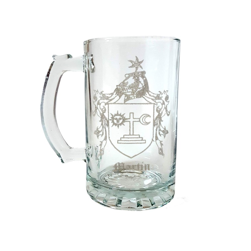 Martin Irish Family Coat of Arms 16oz Beer Stein  Personalized Heraldic Engraving