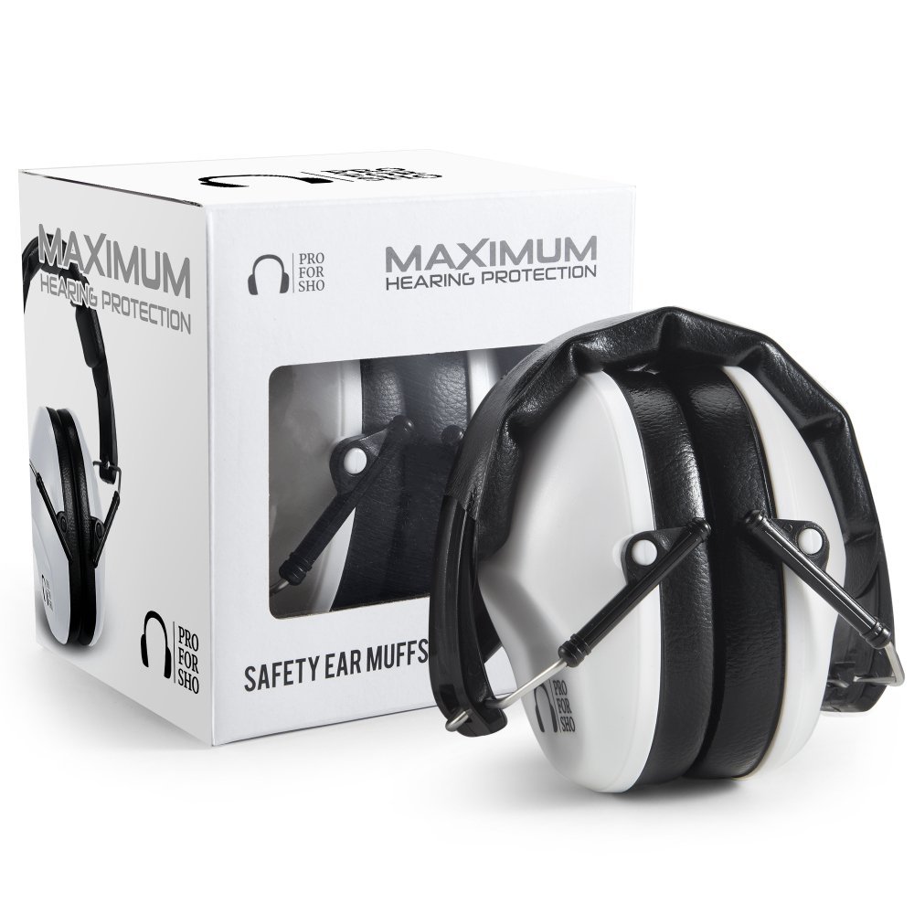 Pro For Sho 34dB NRR Hearing Protection Ear Muffs Highest NRR Compact Design Ear Protection for Loud Events & Sensory Use (White)