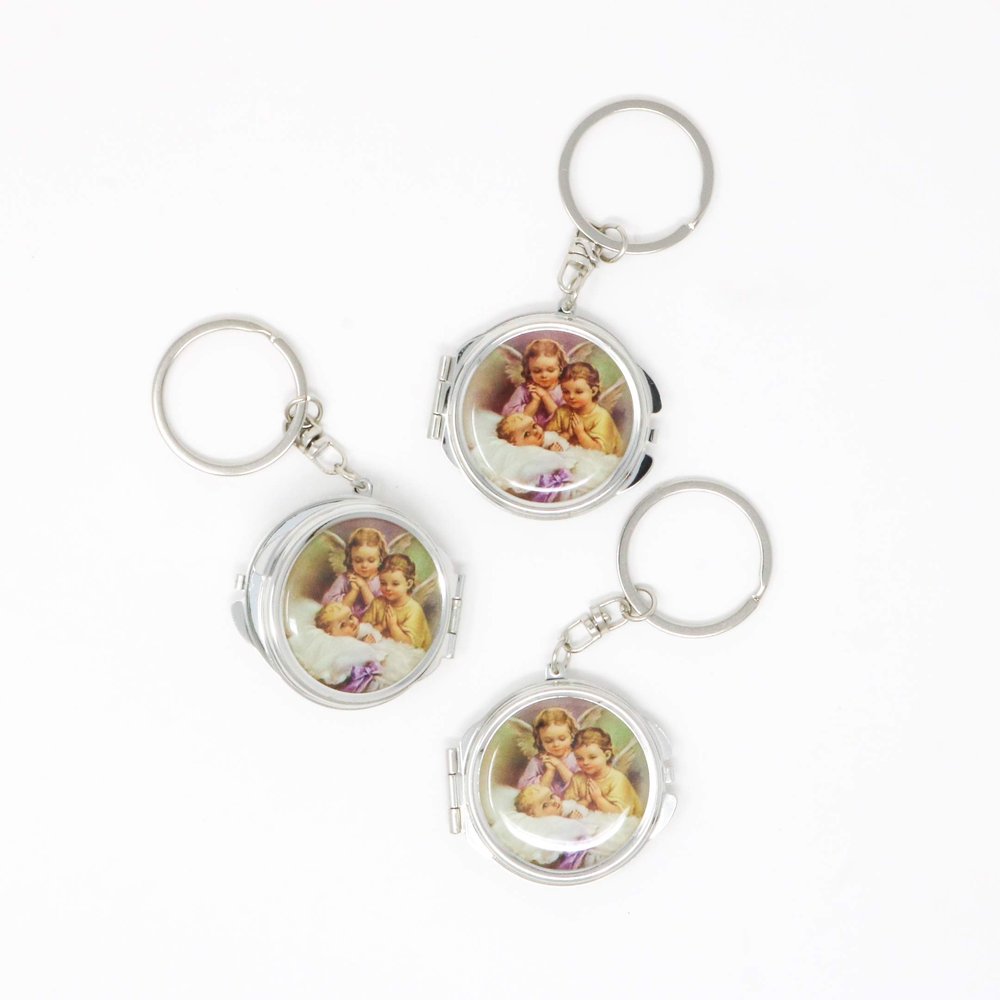 12 Piece New Baptism Mini Compact Mirror Key Chain Party Favor for Boys and Girls - Bautizo Recuerdos Angels & Baby Design Makeup Compact/First Communion