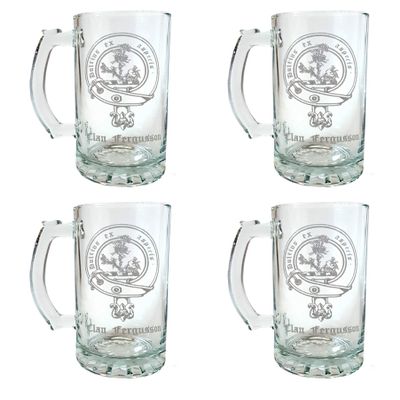 Fergusson Scottish Clan Crest Beer Stein Set of 4  16 oz Personalized Heraldic Engraving