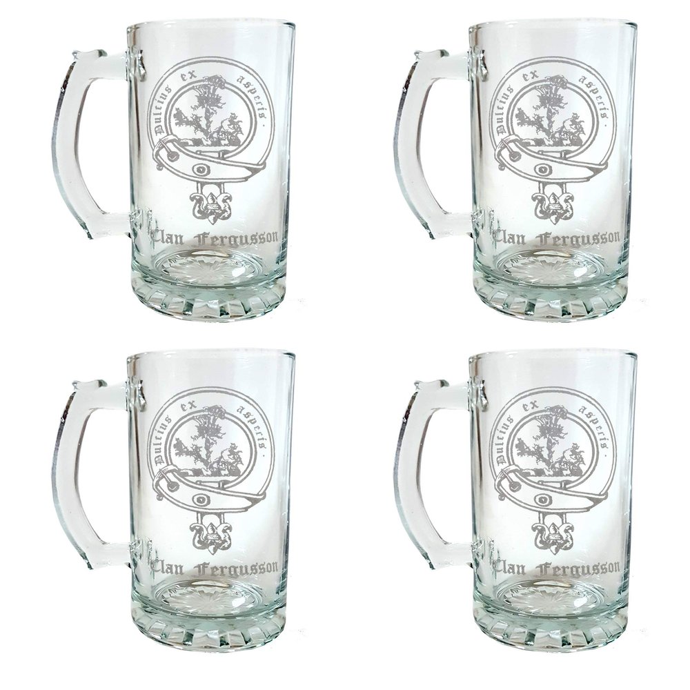 Fergusson Scottish Clan Crest Beer Stein Set of 4  16 oz Personalized Heraldic Engraving
