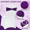 MDS Pack of 125 Spandex Chair Sashes Bows Universal fits Elastic Stretch Chair Bands Ties with Buckle Slider Bow for Wedding Decoration Spandex Slider Sashes Bow - Purple view 3